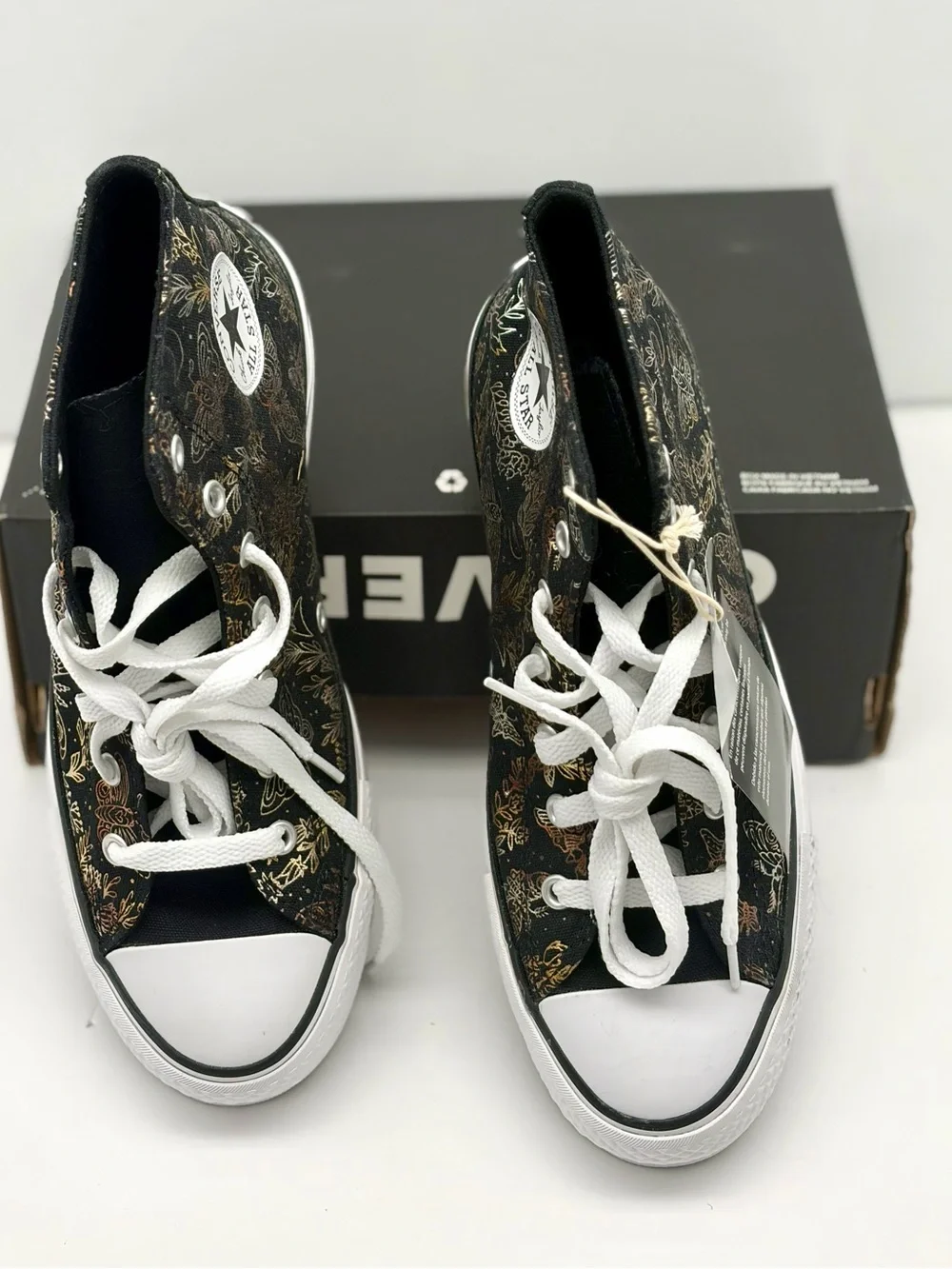 Converse Black High-Top All Star Sneakers with Gold Butterfly Print - Picture 7 of 11